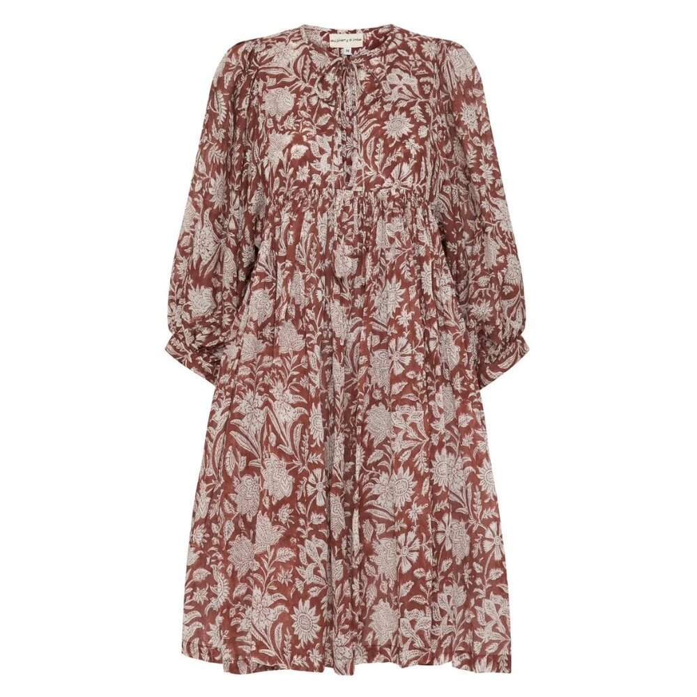 NWT Daughter's of India Kyra Mini in Wine Floral Cotton Blockprint Dress XS